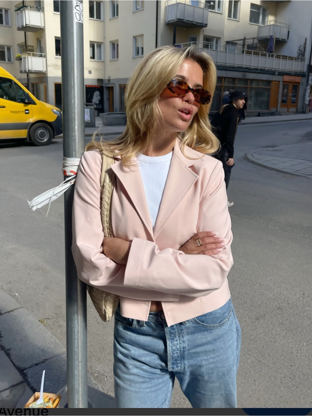 Djerf Avenue Pale Pink Cropped Blazer